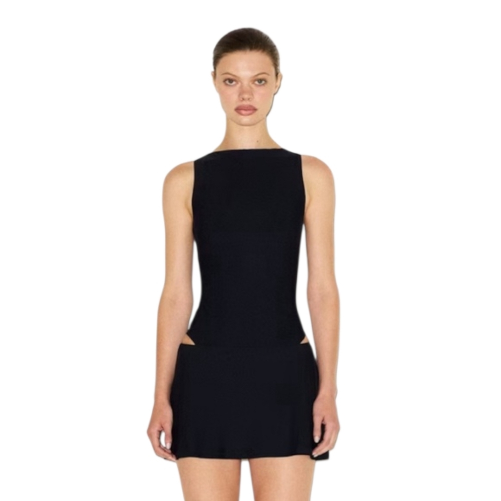 NWT SKIMS Cling Matte Boatneck Bodysuit Obsidian Black Extra Small Oversized XS